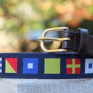 Nautical Flag Needlepoint Belt with Genuine Leather Boating / Sailing Magnolia Row image 2