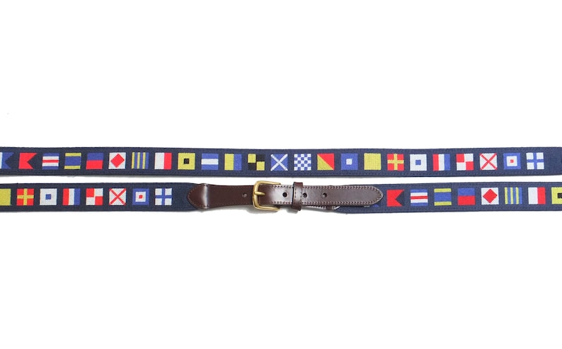 Nautical Flag Needlepoint Belt with Genuine Leather Boating / Sailing Magnolia Row image 4