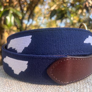 North Carolina Needlepoint Belt - Genuine Leather - The Tar Heel State - Magnolia Row