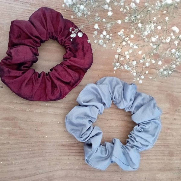 Chouchou à cheveux, scrunchy, élastique pour cheveux, chouchou taffetas bordeaux, chouchou taffetas gris