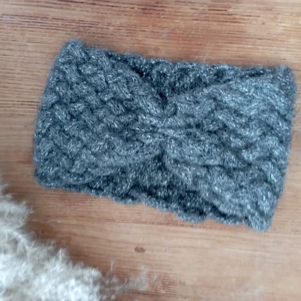 Bandeau tricoté en laine pour femmes, headband gris