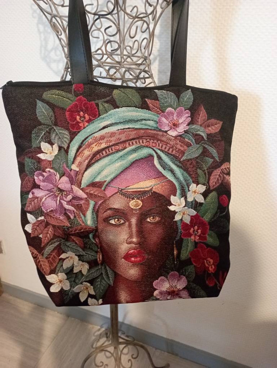 Bimaterial Bag Bag Jacquard Top Bag and Imitation Leather Etsy