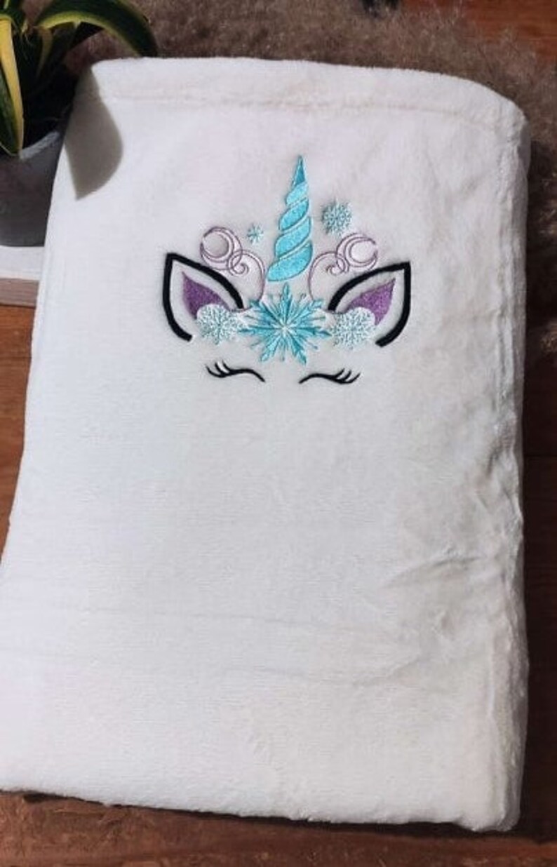 unicorn embroidered plaid, blanket, baby blanket, gift idea image 1