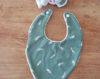 bavoir bébé, bavoir bandana, bavoir vert feuilles blanches