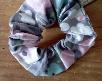 scrunchie, gray scrunchie with flowers