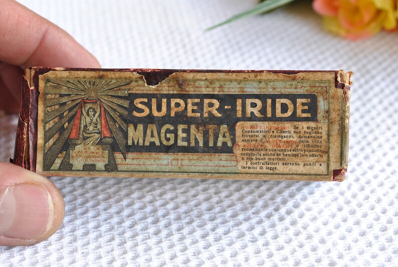 Antique Textile Color Magenta  Vintage Italian SUPER IRIDE Textile Paint  Victorian Dye in Original Box from 1900s
