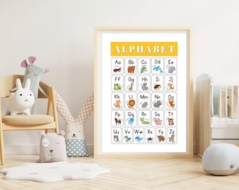 German Alphabet Poster, Hand-Drawn Animal ABCs, Classroom Decor (Digital Download)
