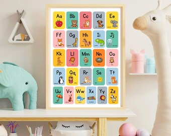 Alphabet Wall Art Poster, Educational ABC Print for Kids Room, Digital Download, English Alphabet