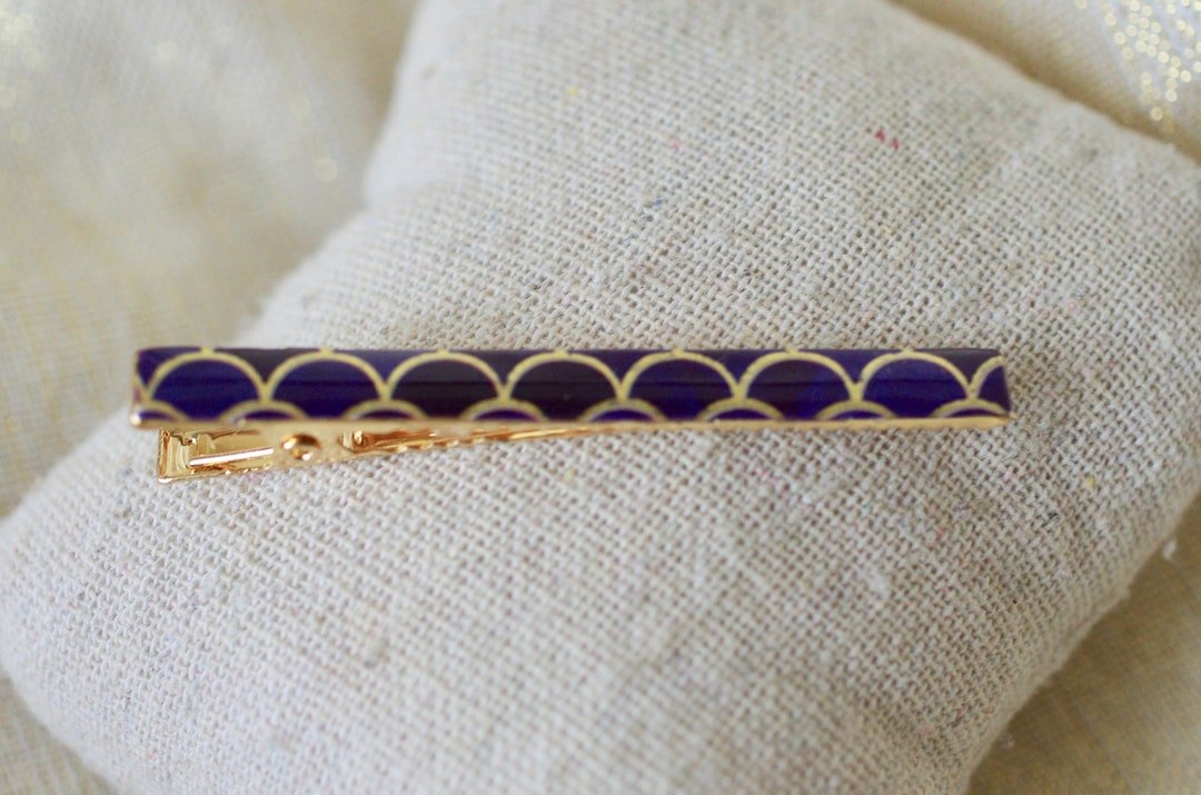 Alligator Clip Barrette With Blue and Gold Washi Paper With Etsy