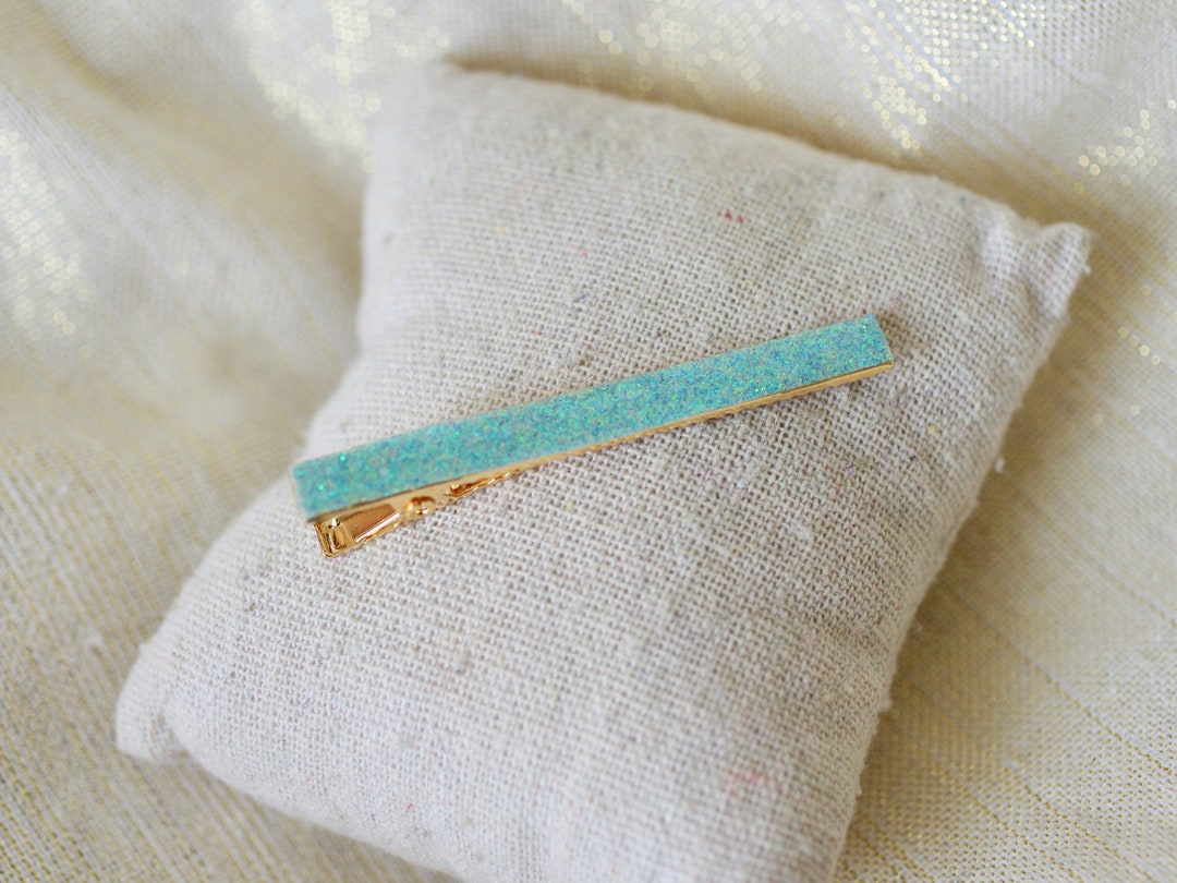 Alligator Clip Barrette With Light Blue Washi Paper Glittered Etsy