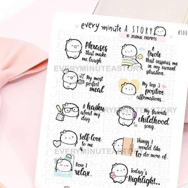 Journal prompts Beanie stickers planner stickers, hobonichi weeks cousin, happy planner, bullet journal, scrapbooking