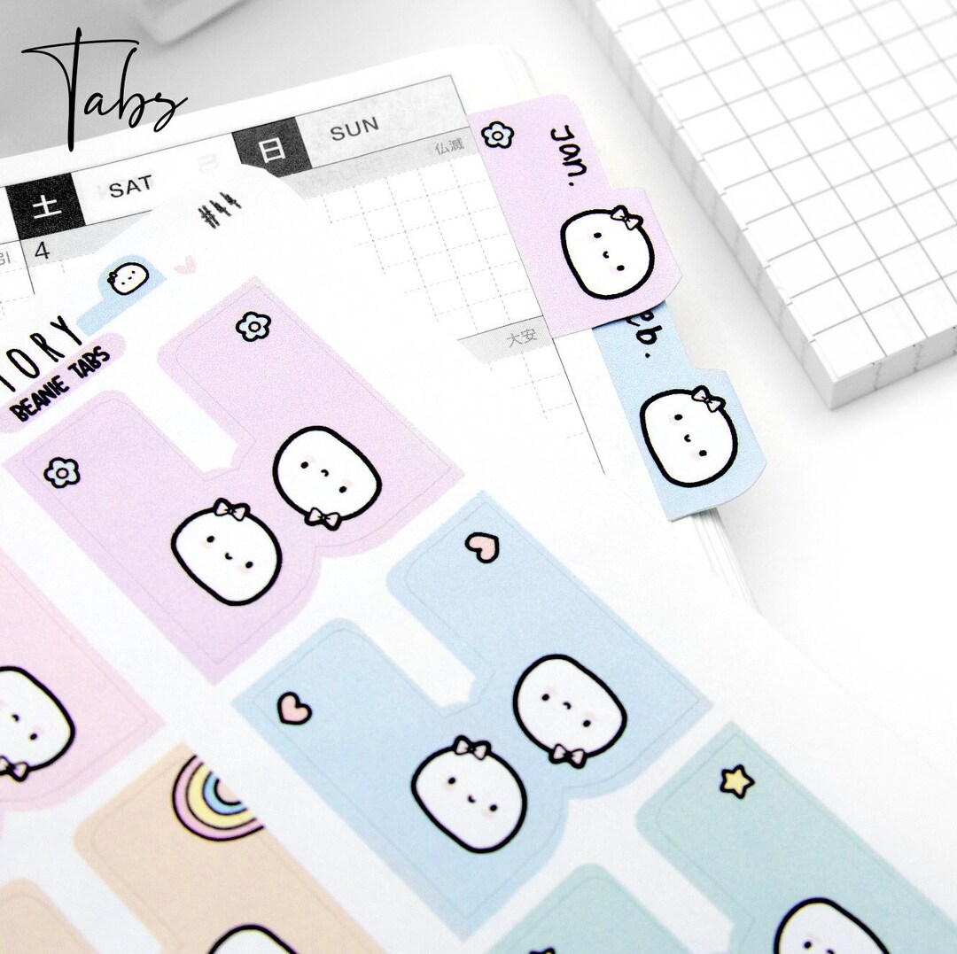 Beanie Pastel Kawaii Tabs Planner Stickers, Hobonichi, Happy Planner ...