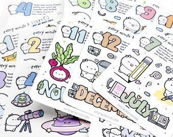 2024 monthly deco stickers, hobonichi cousin planner stickers