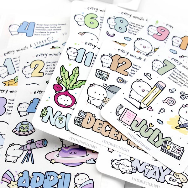 2024 monthly deco stickers, hobonichi cousin planner stickers