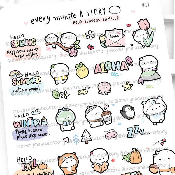 Four seasons planner stickers, spring, summer, fall, winter