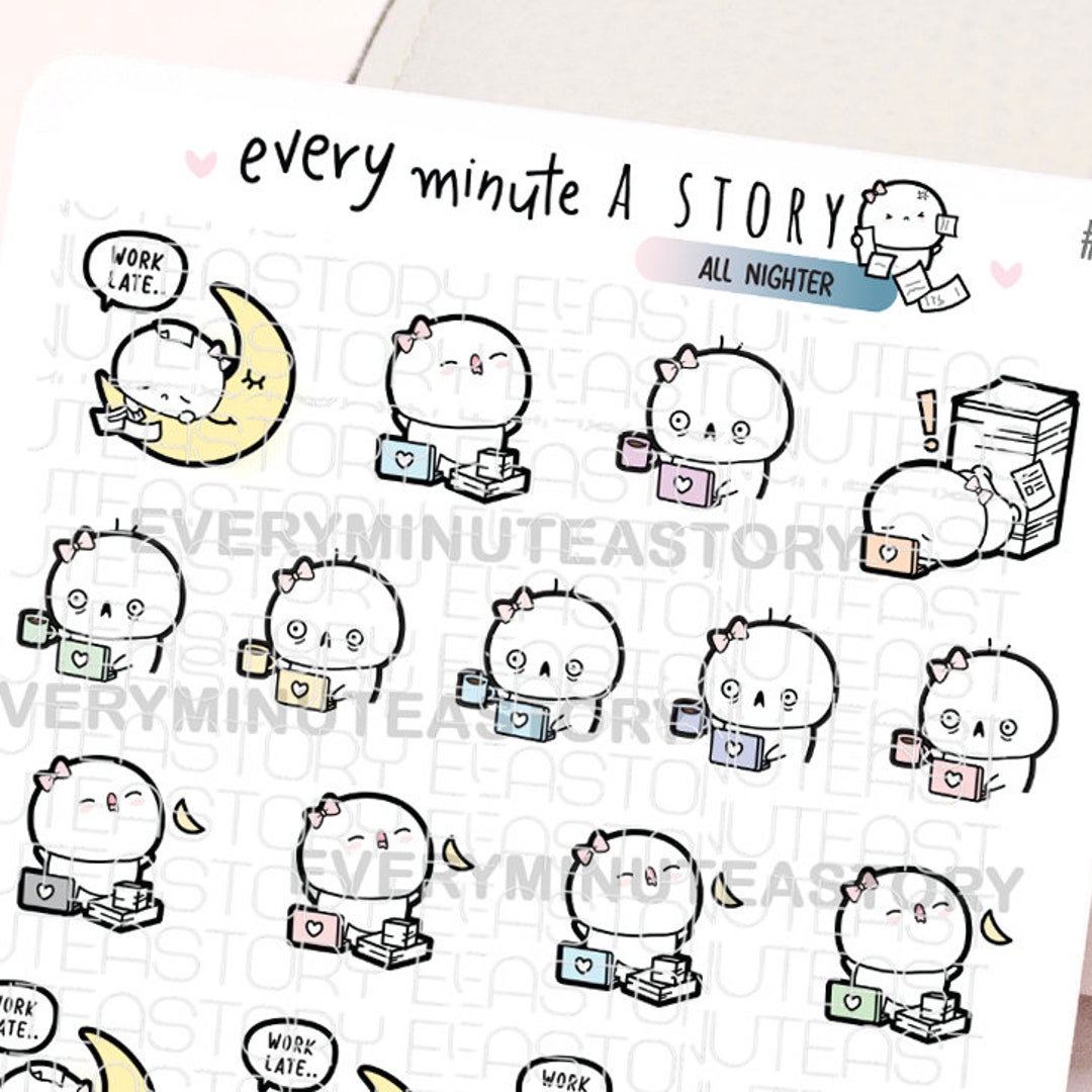Up All Night, Work, Night Shift, All Nighter Beanie Planner Stickers