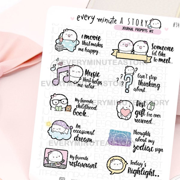 Journal prompts Vol.2, Beanie planner stickers, hobonichi, happy planner, bullet journal, scrapbooking