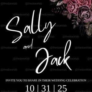 Gothic Wedding Invitation Template | Halloween Wedding Invite | Burgundy Black Floral | Dark Romance Fall Wedding | Editable in Canva