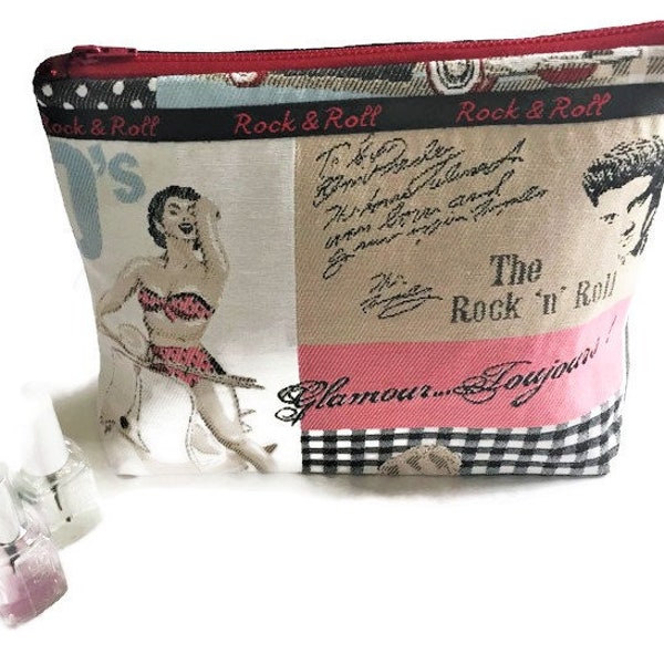 Trousse de maquillage, Trousse de toilette, Nécessaire, Etui de rangement, Trousse "à tout" zippée imprimée "Années 50" Rock and Roll