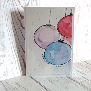 Aquarel kerstkaart, kerstballen wenskaart. Handgemaakte kaart.
