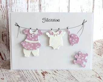 birth congratulations card, baby girl, handmade.
