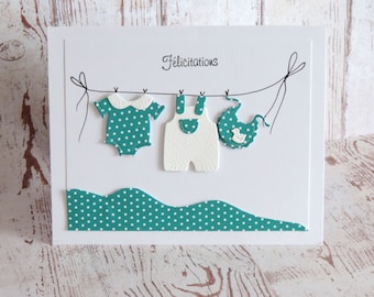Blue and white birth card, birth congratulations, birth gift