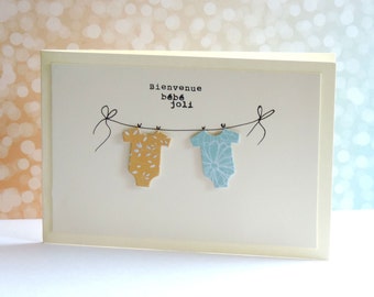 birth card "welcome pretty baby", congratulations card for baby girl, boy, handmade.