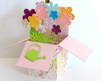 Carte anniversaire, carte pop up fleurs, cadeau anniversaire, fait main.