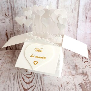 Carte mariage, popup coeurs et dentelle, félicitations mariage, cadeau mariés. Fait main