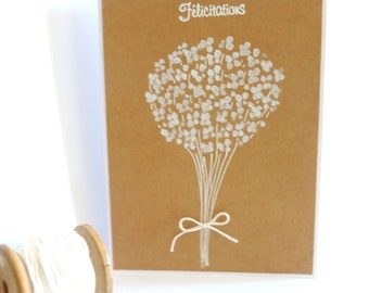 carte mariage, félicitations, "bouquet de la mariée" kraft  blanc.