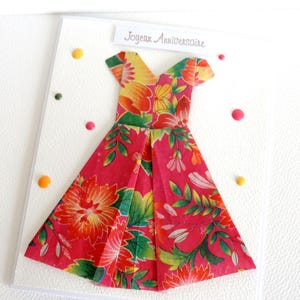 carte anniversaire femme, carte robe papier, robe origami.