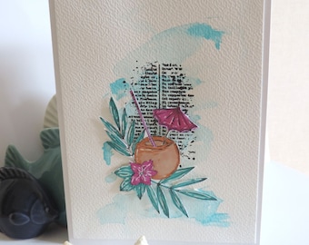 Carte Scrapbooking faite main, thème vacances, exotisme.