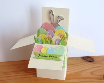 Tarjeta de Pascua, tarjeta emergente, conejito emergente, regalo de Pascua, hecho a mano.