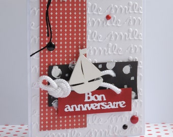 carte anniversaire, carte thème marin, voeux anniversaire, scrapbooking fait main