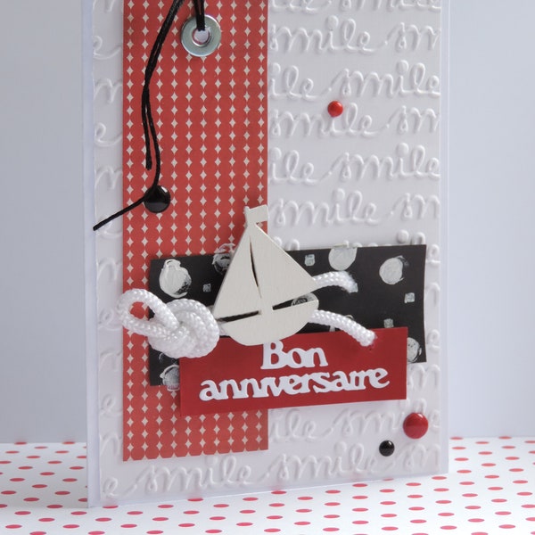 carte anniversaire, carte thème marin, voeux anniversaire, scrapbooking fait main