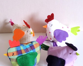 poule en tissu, sachet de Pâques, décoration de pâques.