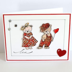 carte amour, mariage, demande, fiançailles, carte oursons amoureux. Fait main