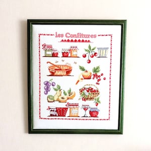 Jam-themed cross stitch frame, kitchen decoration, counted stitch.