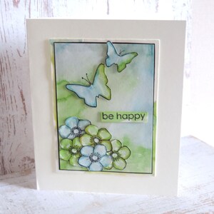 Carte aquarelle papillons et fleurs, pour anniversaire ou autre occasion. Fait main