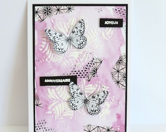 carte anniversaire, carte papillons, anniversaire femme, cadeau anniversaire fait main.