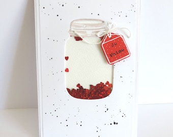 carte de saint Valentin, carte à secouer, carte rouge et blanc, faite main.
