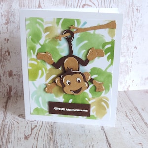 Children's birthday card, card with monkey, birthday wishes, birthday gift, handmade.