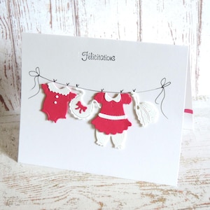 carte de félicitations naissance, rose blanc, carte cadeau.