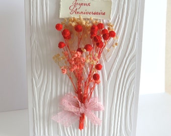 carte anniversaire, carte fleurs séchées, anniversaire femme, cadeau anniversaire. Fait main