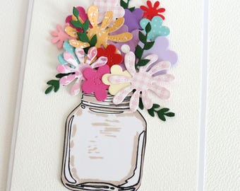 Biglietto di auguri di buon compleanno, biglietto con mazzo di fiori. Fatto a mano.