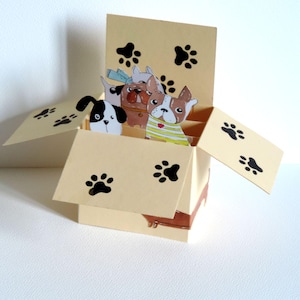carte anniversaire, popup, carte chiens, 3D