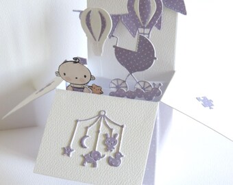 Birth card, birth congratulations, pop-up card, birth of a girl.