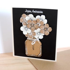 Carte anniversaire femme 3D, carte bouquet de fleurs, faite main