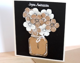 Carte anniversaire femme 3D, carte bouquet de fleurs, faite main