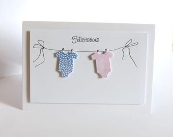 Congratulations on the birth of twins, boy and girl, blue and pink birth card, welcome baby, birth gift, handmade card.